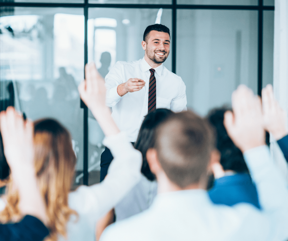 man standing happily